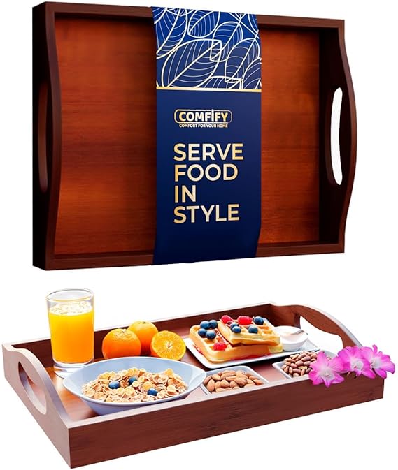 Bamboo Serving Tray – Elegant Brown Ottoman Tray for Serving, Organizing & Home Decor