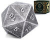 Frosted Iron Cast D20 Dice – Heavy Metal 20-Sided Die for DND & RPG | Weathered Silver Finish | Gift-Ready Display, Paperweight, Collector’s Piece