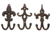Set of 3 Rustic Cast Iron Fleur De Lis Wall Hooks – Decorative Double Coat Hangers with Screws & Anchors – Wall Mounted Vintage-Style Hooks by Comfify