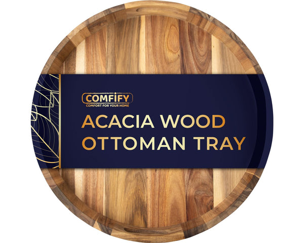 Modern 22" Acacia Wood Round Serving Tray – Oil Finish for Food, Breakfast in Bed, Coffee Table, Snacks, Decor & More