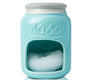 Ceramic Sponge Holder for Kitchen Sink – Farmhouse Mason Jar Style Caddy – Aqua Blue Rustic Décor with Free Sponge