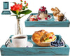 Rustic Blue Wooden Serving Trays with Handles – Set of 2 Nesting Trays (Large & Small) for Breakfast, Coffee Table, Butler & More