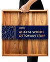 Extra Large 22" Acacia Wood Ottoman Tray with Handles – Square Serving Tray for Food, Drinks, Snacks & Entertaining – Rustic Brown