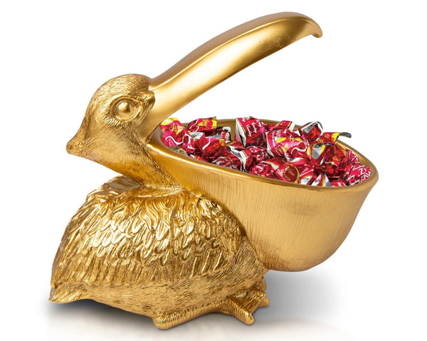 Golden Pelican Decorative Bowl – Elegant Sculpture Dish for Snacks, Keys, Candy & Jewelry