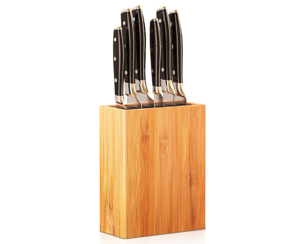 Ergonomic Bamboo Knife Block – Wide Countertop Holder for All Knife Sizes – Sleek, Durable & Versatile Kitchen Organizer
