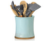Comfify Blue Ceramic Utensil Holder with Bamboo Base – Large Kitchen Counter Organizer for Spoons, Spatulas & Cooking Tools
