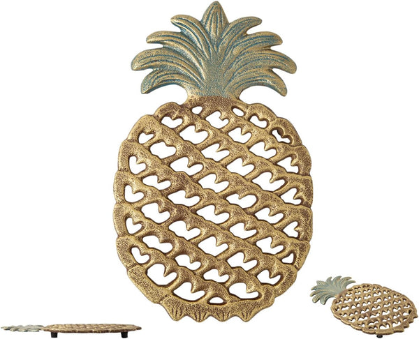 Cast Iron Pineapple Trivet in Rustic Finish w/ Rubber Pegs
