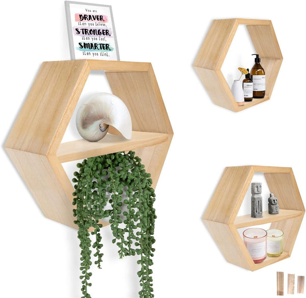 Rustic Wall Mounted Hexagonal Floating Shelves – Set of 3
