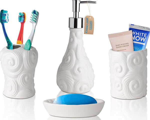 Designer - 4 Piece Bathroom Accessories Set - Ocean Waves Design