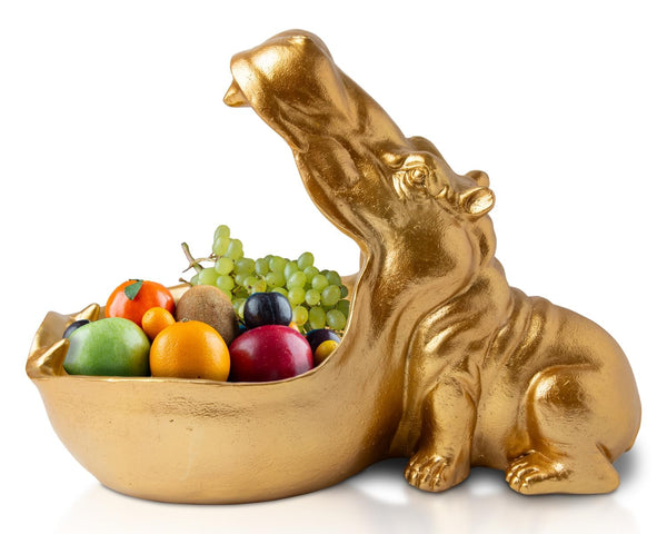 Funky Hippo Resin Bowl – Decorative Golden Hippopotamus Figurine for Snacks, Keys & Trinkets – Playful Modern Home Accent