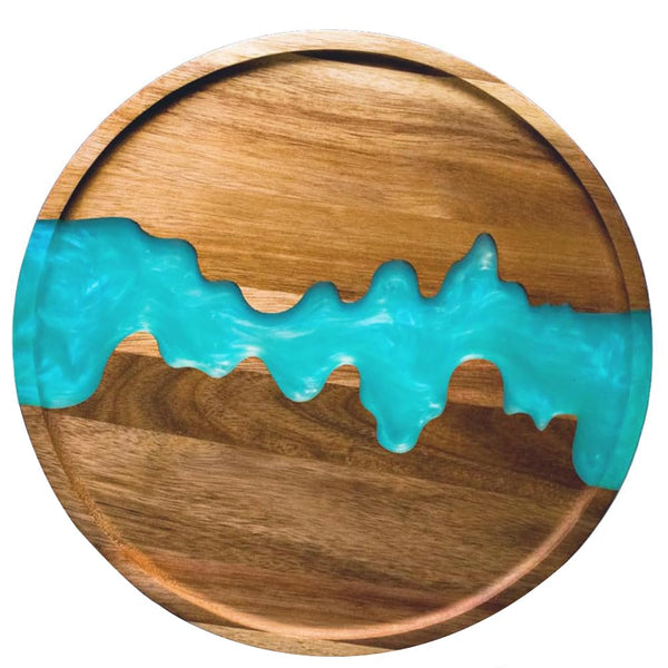 Modern Round Serving Tray – 12" Pearl White Resin & Acacia Wood Tray for Food, Breakfast in Bed, Coffee Table, Decor & More