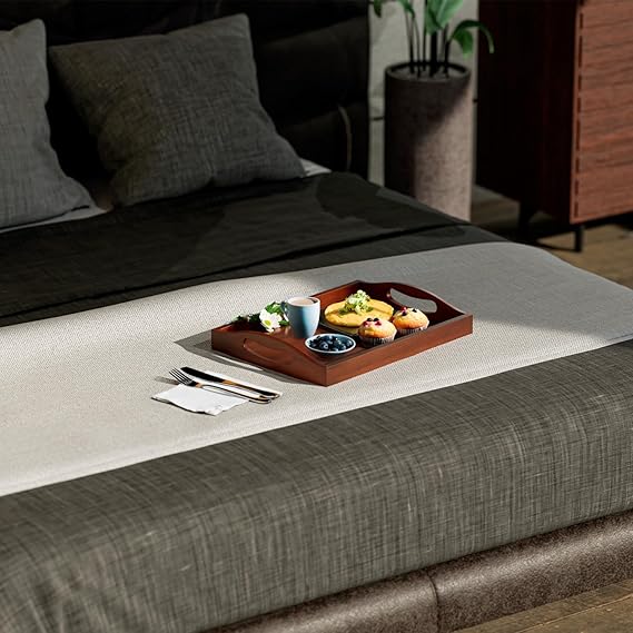 Bamboo Serving Tray – Elegant Brown Ottoman Tray for Serving, Organizing & Home Decor