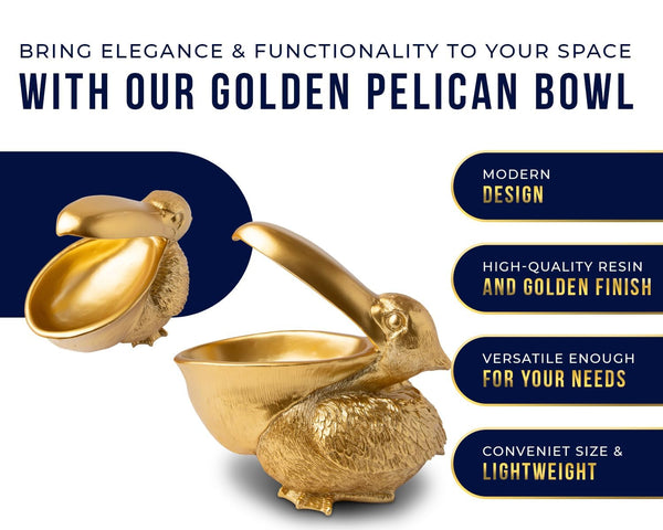 Golden Pelican Decorative Bowl – Elegant Sculpture Dish for Snacks, Keys, Candy & Jewelry