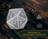 Frosted Iron Cast D20 Dice – Heavy Metal 20-Sided Die for DND & RPG | Weathered Silver Finish | Gift-Ready Display, Paperweight, Collector’s Piece