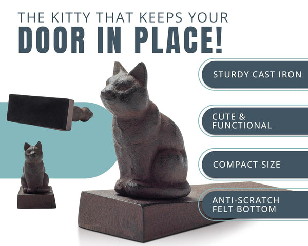 Vintage Cast Iron Cat Door Stop Wedge – Decorative Rust Brown Finish – lifestyle in entryway – Comfify