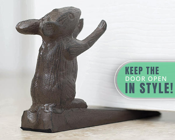 Vintage Cast Iron Mouse Door Stop Wedge – lifestyle in entryway – Comfify