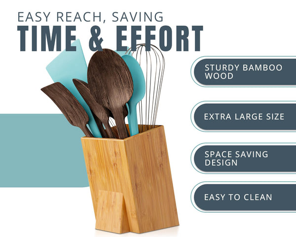 Modern Bamboo Utensil Holder for Kitchen Counter – Large Upright Utensil Crock & Organizer by Comfify