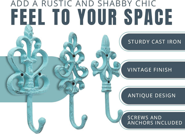 Shabby Chic Cast Iron Decorative Wall Hooks - Rustic - Golden - Farmhouse