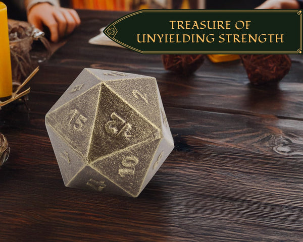 Ancient Gold Cast Iron D20 Dice – Large, Heavy Metal 20-Sided Die for D&D, RPG, Decor & Collectors