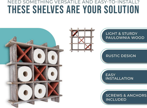 Unique Rustic Tic-Tac-Toe Toilet Paper Holder for Bathroom - Country Modern Toilet Paper Storage