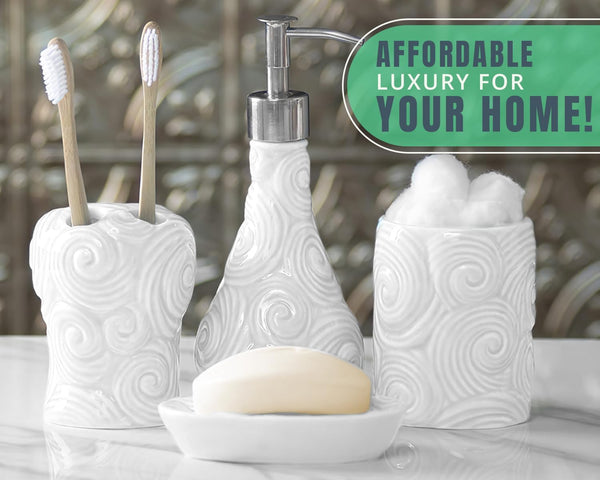 Designer - 4 Piece Bathroom Accessories Set - Ocean Waves Design