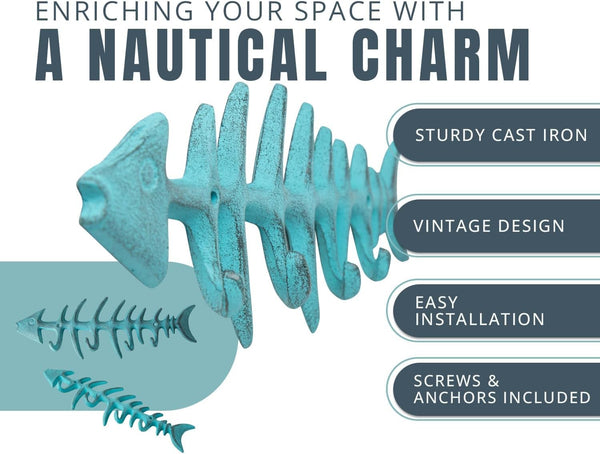 Decorative Cast Iron Hanger w/ 4 “Fish Bones” Hooks