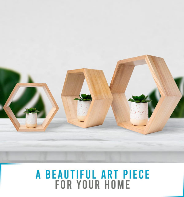 Rustic Wall Mounted Hexagonal Floating Shelves – Set of 3