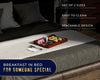 Modern Bamboo Serving Tray with Metal Handles – Dark Brown Wooden Ottoman Tray for Food, Entertaining & Decor
