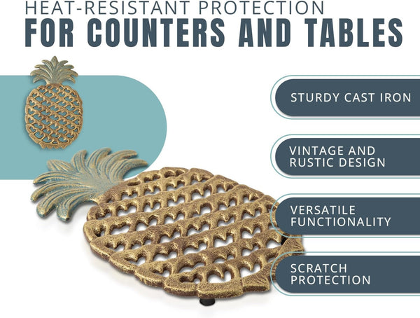 Cast Iron Pineapple Trivet in Rustic Finish w/ Rubber Pegs