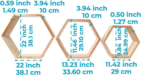 Rustic Wall Mounted Hexagonal Floating Shelves – Set of 3