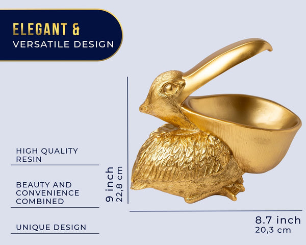 Golden Pelican Decorative Bowl – Elegant Sculpture Dish for Snacks, Keys, Candy & Jewelry
