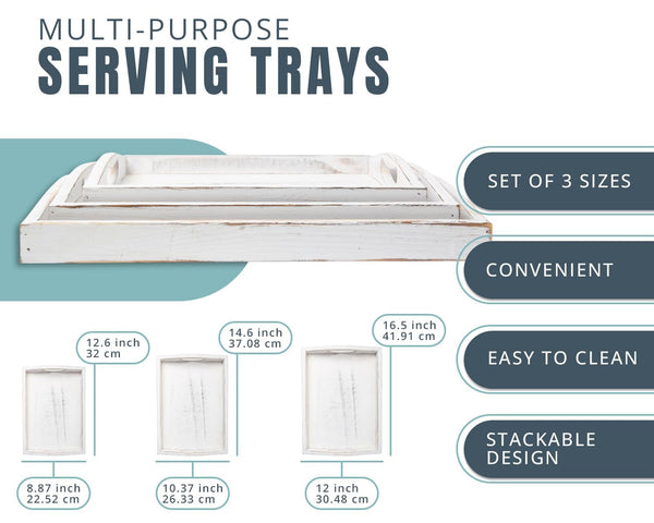 Unique Rustic Wooden Serving Trays with Handle - Set of 3 - Rustic Blue
