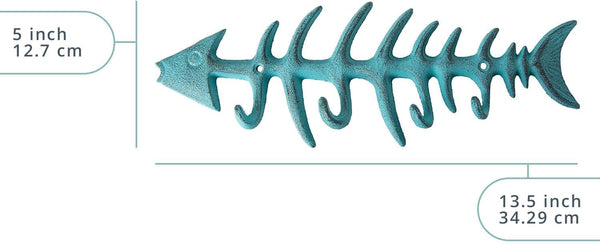 Decorative Cast Iron Hanger w/ 4 “Fish Bones” Hooks
