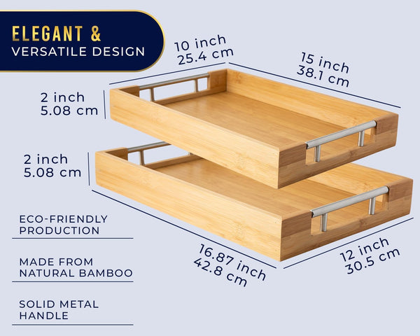Unique Nesting, Bamboo Serving Trays with Handle – Set of 2