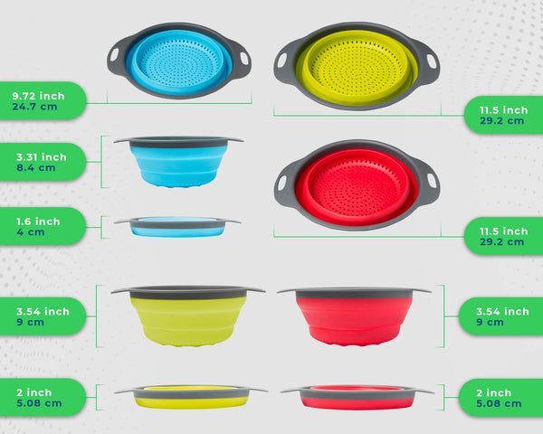 Collapsible Silicone Strainer Set (3-Pack) – Space-Saving Colanders for Pasta, Veggies, Fruits & More – Ideal for Home, Camping & RV Use by Comfify