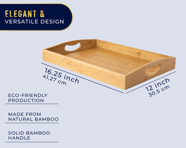Comfify Bamboo Serving Tray – 1pc Natural Wood Ottoman Tray for Serving, Entertaining & Home Décor – Smooth Edge Design