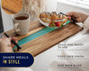 Celeste Blue Resin & Acacia Wood Serving Tray with Handles – 16x9" Decorative Board for Food, Coffee Table, Skincare & More