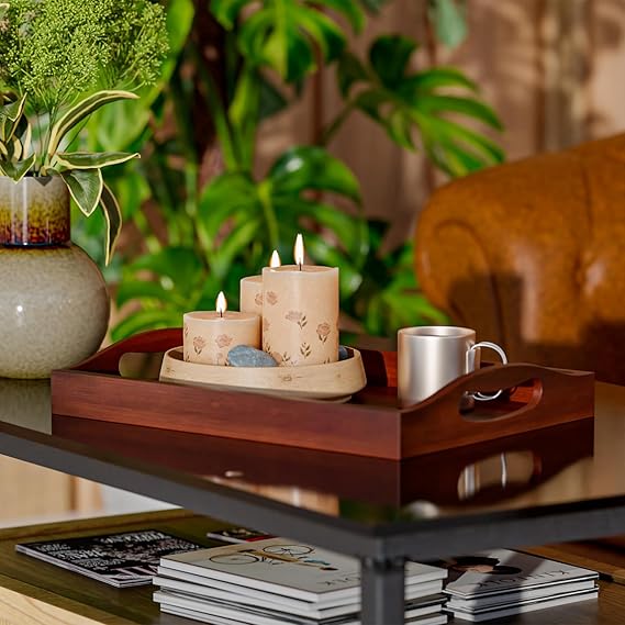 Bamboo Serving Tray – Elegant Brown Ottoman Tray for Serving, Organizing & Home Decor