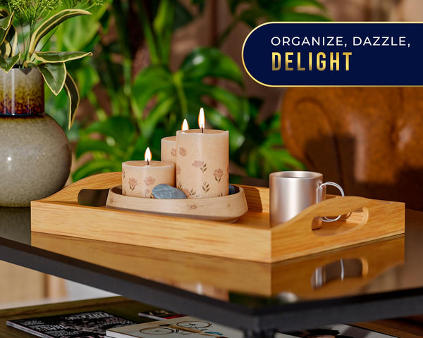 Comfify Bamboo Serving Tray – 1pc Natural Wood Ottoman Tray for Serving, Entertaining & Home Décor – Smooth Edge Design