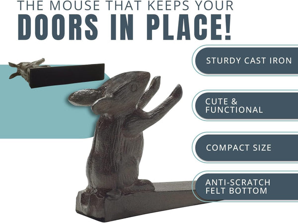 Vintage Cast Iron Mouse Door Stop Wedge – cast iron – side angle – Comfify