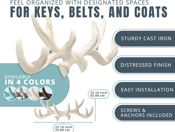 Vintage Cast Iron Deer Antlers Wall Hooks