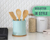 Comfify Blue Ceramic Utensil Holder with Bamboo Base – Large Kitchen Counter Organizer for Spoons, Spatulas & Cooking Tools