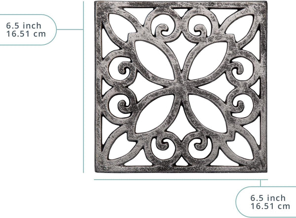 Cast Iron Trivet with Vintage Pattern and Rubber Pegs