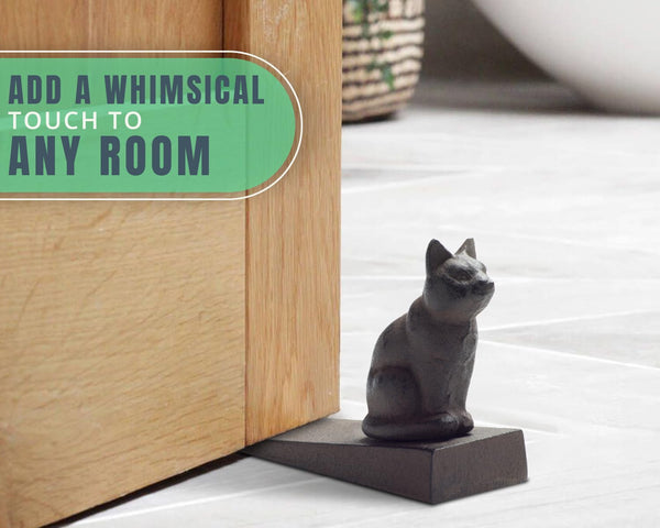 Vintage Cast Iron Cat Door Stop Wedge – Decorative Rust Brown Finish – side angle – Comfify