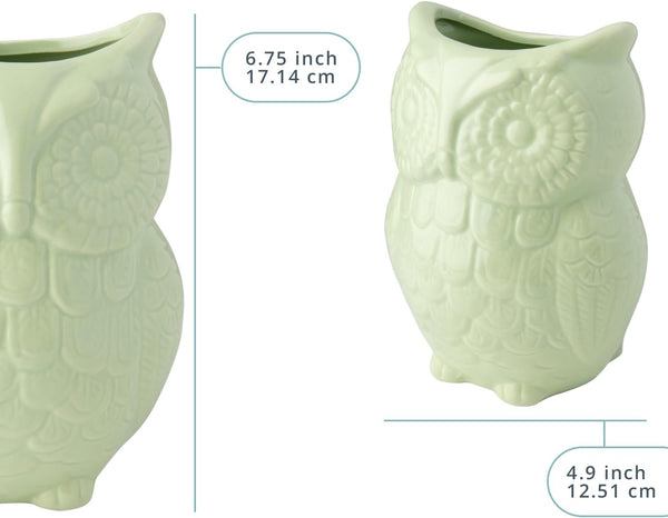 Owl Utensil Holder Decorative Ceramic Cookware Crock & Organizer, in Lovely Green Color - Utensil Caddy and Perfect Kitchen Ceramic Decor Gift - 5” x 7” x 4” Size – alternate angle – Comfify