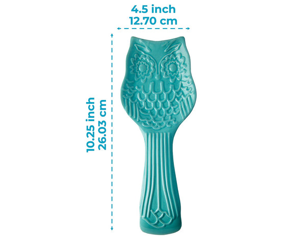 Aqua Blue Owl Spoon Rest – Modern Farmhouse Ceramic Utensil Holder for Kitchen or Stove | Chip-Free & Dishwasher Safe