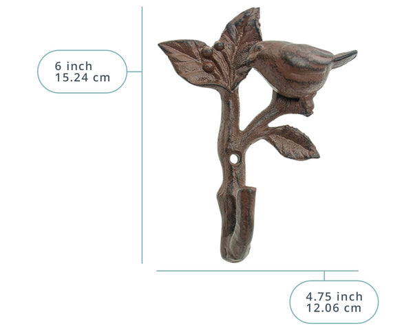 Rustic Bird on a Branch Wall Hook – Heavy Duty Metal Hanger, Vintage Recycled Design, Decorative & Functional (Rust Brown) – lifestyle in living room – Comfify