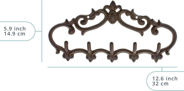 Cast Iron Wall Mounted Hanger – Vintage Design with 5 Hooks for Keys, Towels, Robes, and Clothes – scale comparison – Comfify