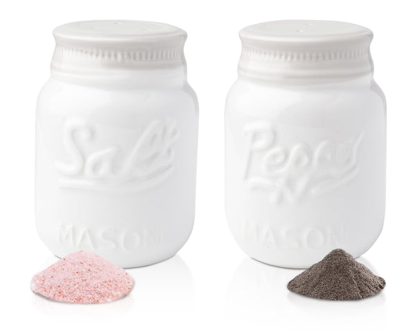 White Ceramic Mason Jar Salt & Pepper Shakers – Vintage Rustic Shabby Chic Decor by Comfify