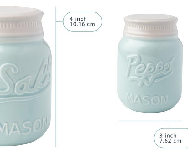 Vintage Mason Jar Salt & Pepper Shakers – Aqua Blue Ceramic Set by Comfify | Rustic, Shabby Chic Kitchen Decor